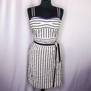 Tory Burch Dress Striped Sleeveless Blue Cream White Size 8